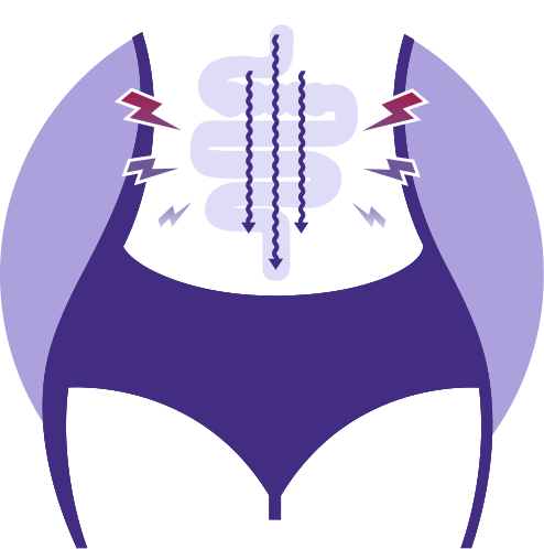 An icon diagram of exposed stomach demonstrating how LINZESS works.