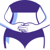 Discomfort icon: Icon of hands holding exposed stomach due to abdominal discomfort.