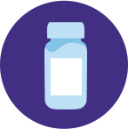 An icon of a medication bottle with a blank label to represent talking to your pharmacy for prescription refill reminders.