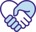 A heart shaped icon formed by two hands holding to represent signing up to receive tips, information, recipes, and more. 
