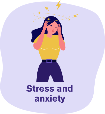 An illustration of a woman with stress and anxiety. 