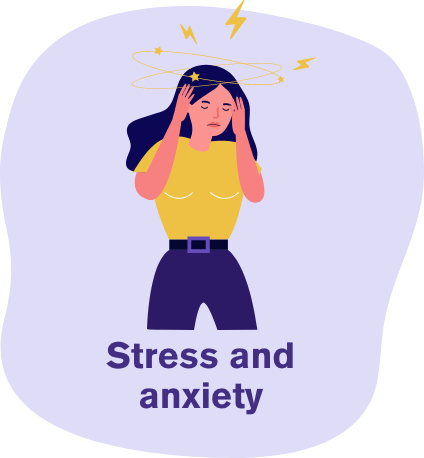 An illustration of a woman with stress and anxiety.