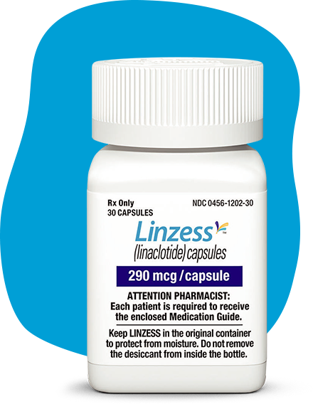 Prescription bottle of LINZESS (linaclotide).