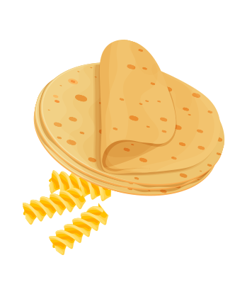 Pasta and tortillas. 