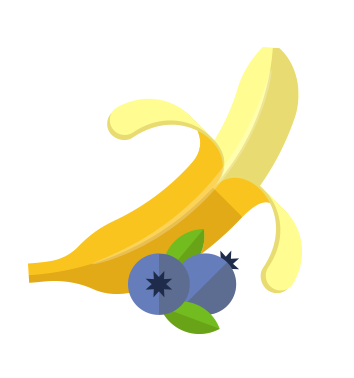 A banana and blueberries.  