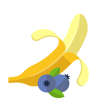 A banana and blueberries.