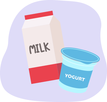 An illustration of milk and yogurt. 
