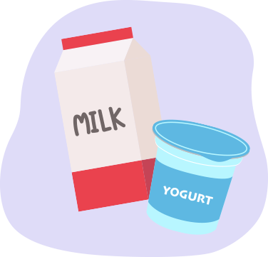 An illustration of milk and yogurt.