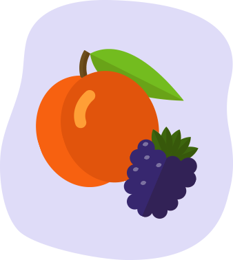 An illustration of peaches and blackberries. 