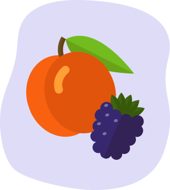 An illustration of peaches and blackberries.