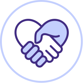 Icon of two hands forming a heart to represent community support for IBS-C and CIC. 