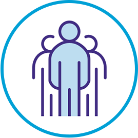 Icon of 3 people standing together to represent joining a patient support group. 