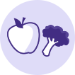 An icon of an apple and head of broccoli to represent fresh and delicious recipes. 